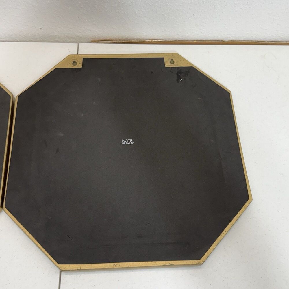 Nate Berkus La Rouse Designer Red Enamel Goldtone Octagon Wall Mirror Set MCM - Picture 14 of 14